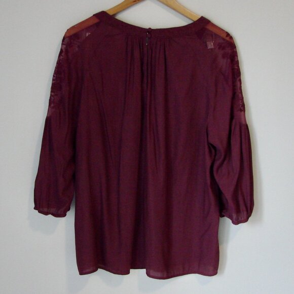 Torrid Boho Embroidered Blouse Long Sleeve Sheer Wine Burgundy Size 0 12 Large - Picture 9 of 13